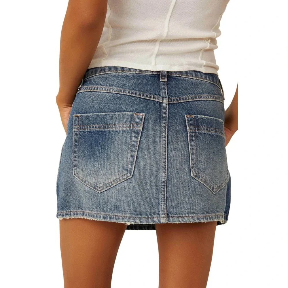 Free People Wynne Asymmetric Denim Wrap Mini Skirt Size 28